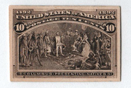 237P4 - 1893 10c Columbus Presenting Natives, Magenta, Plate Proof on Card