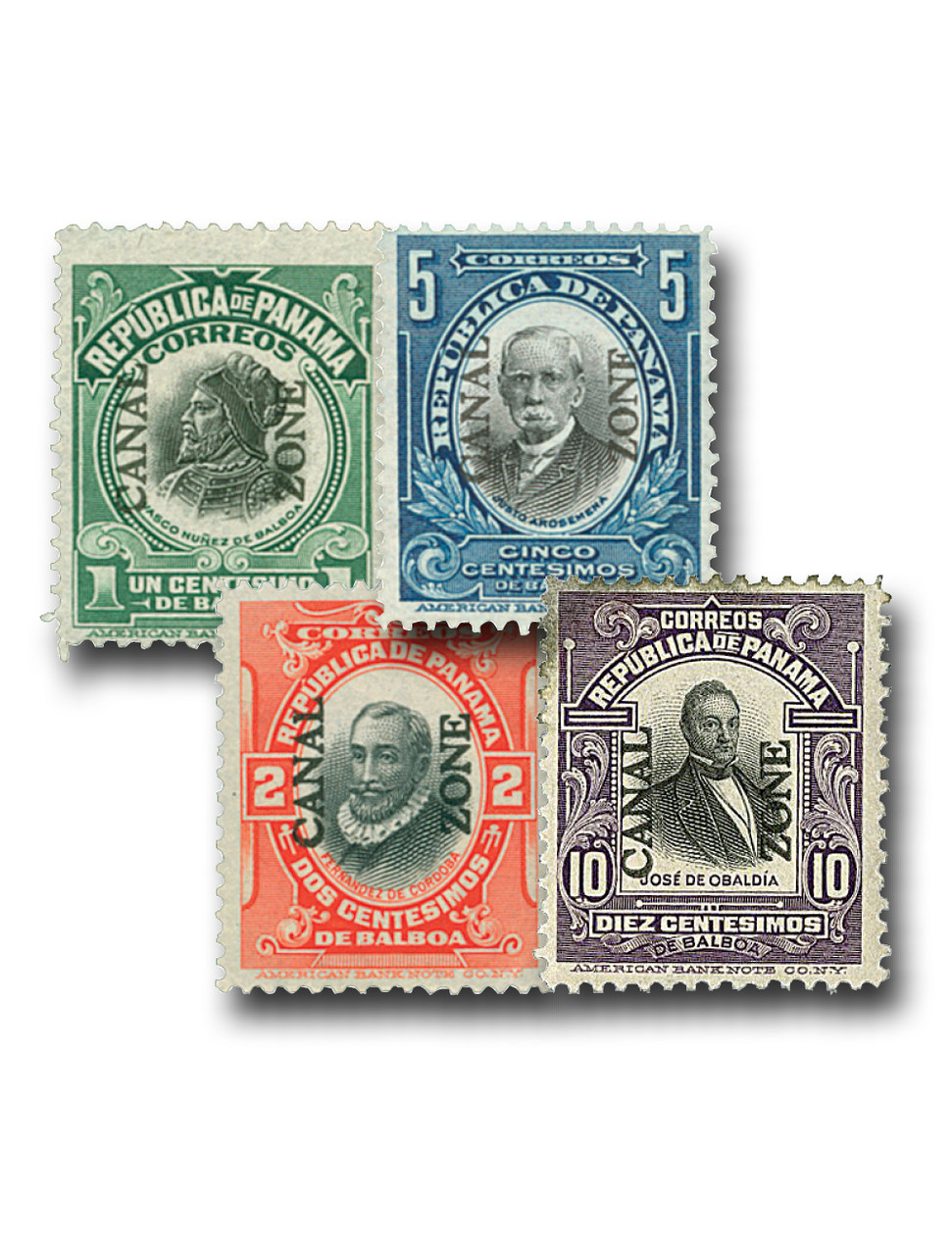 CZ38-41 - 1912-16 Canal Zone Overprint Type II, Set of 4 Stamps