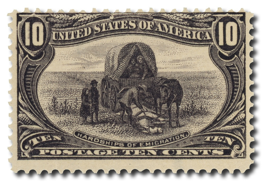 レアMs. Pioneer スエード 14 ネイティブウエスタンUSA 最終値下 290 - 1898 10c Hardships of Emigration, Gray Violet - Mystic Stamp