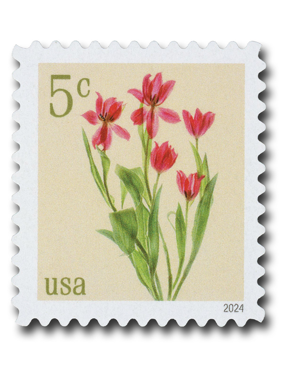 5900 - 2024 5c Red Tulips (from pane) - Mystic Stamp Company