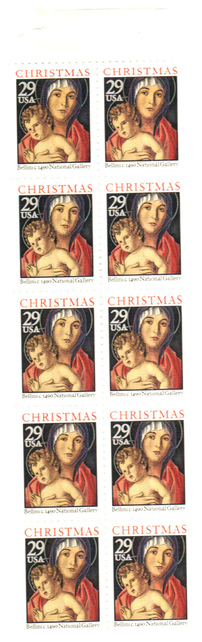2710a - 1992 29c Madonna & Child, Booklet Pane of 10 Stamps