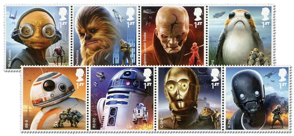 M11977 - 2017 Star Wars Characters 40th Anniversary, Mint, Set of 8 Stamps, Great Britain