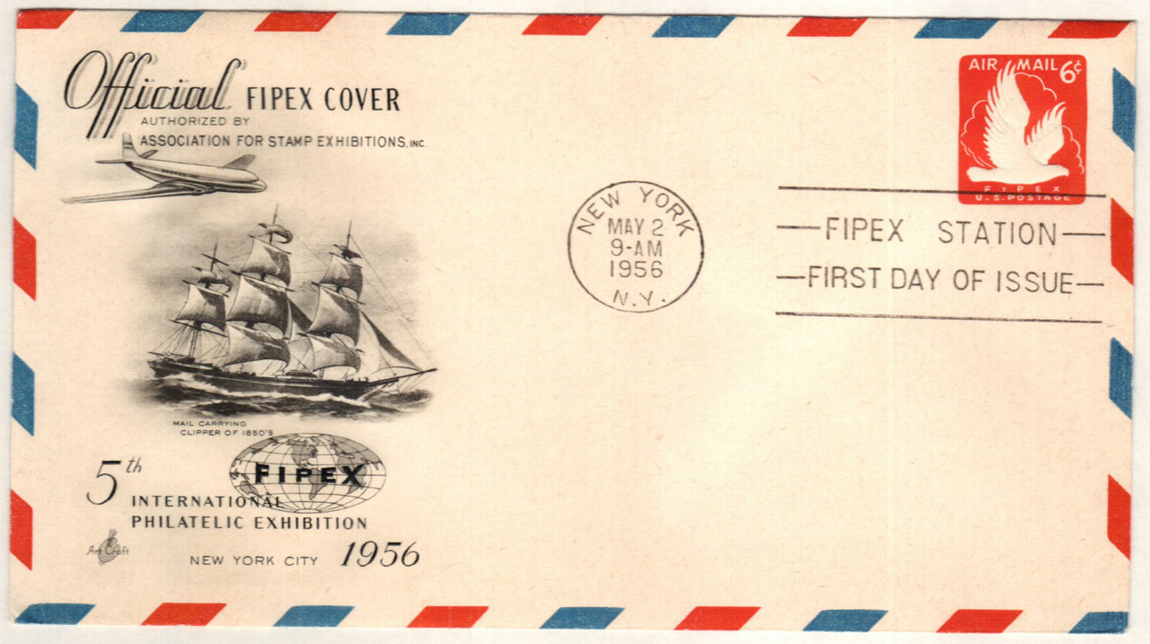 0625 ハガキ UC25 - 1956 6c Air Post Stamped Envelope, Red - Mystic Stamp Company