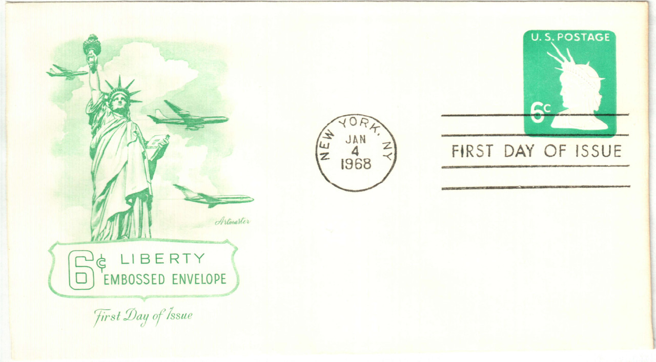 U551 - 1968 6c Head of Statue of Liberty, Light Green, Stamped