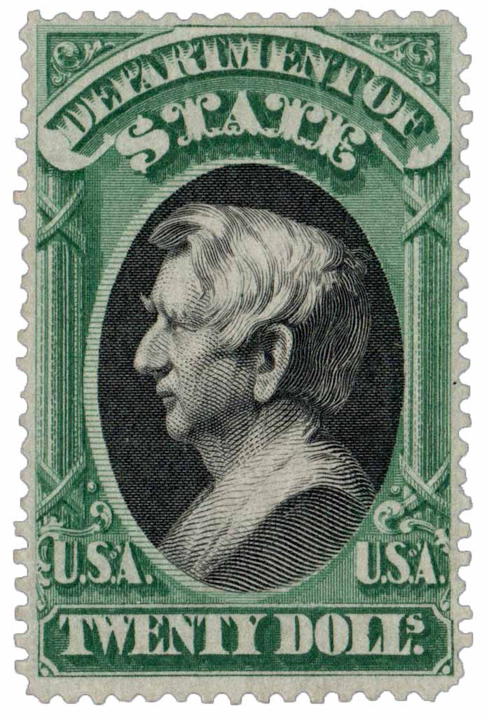 O71 - 1873 $20 Department of State Official, Green & Black, Hard Paper
