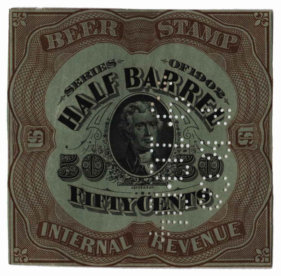 REA79b - 1902 50c Beer Stamp, Brown on Pale Green Paper