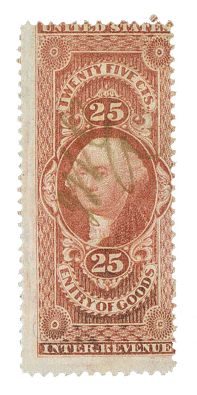 R45 - 1862-71 25c U.S. Internal Revenue Stamp, Entry of Goods, Red, Perf. 12