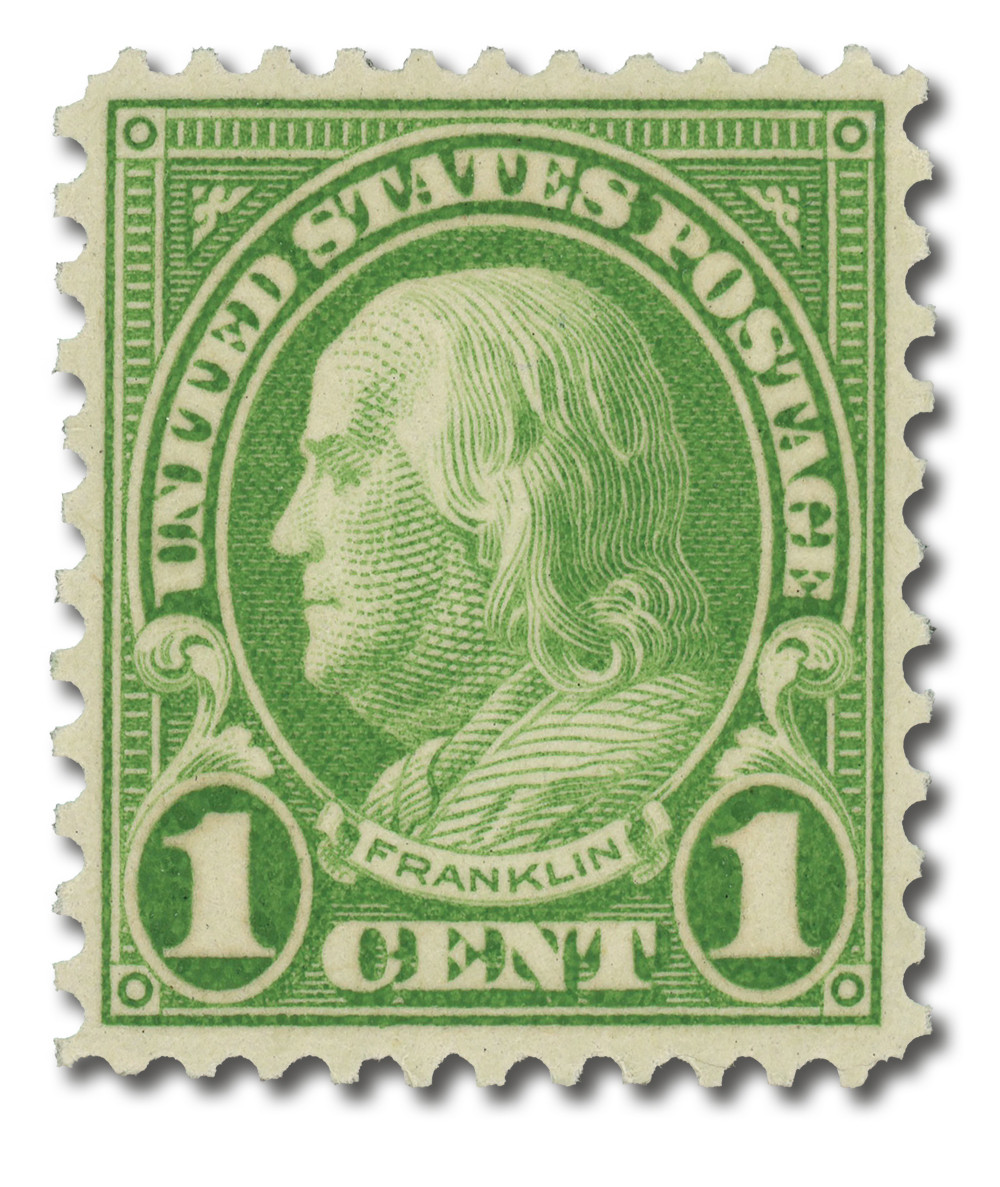 632 - 1927 1c Franklin, Green, Perf. 11x10.5 - Mystic Stamp Company