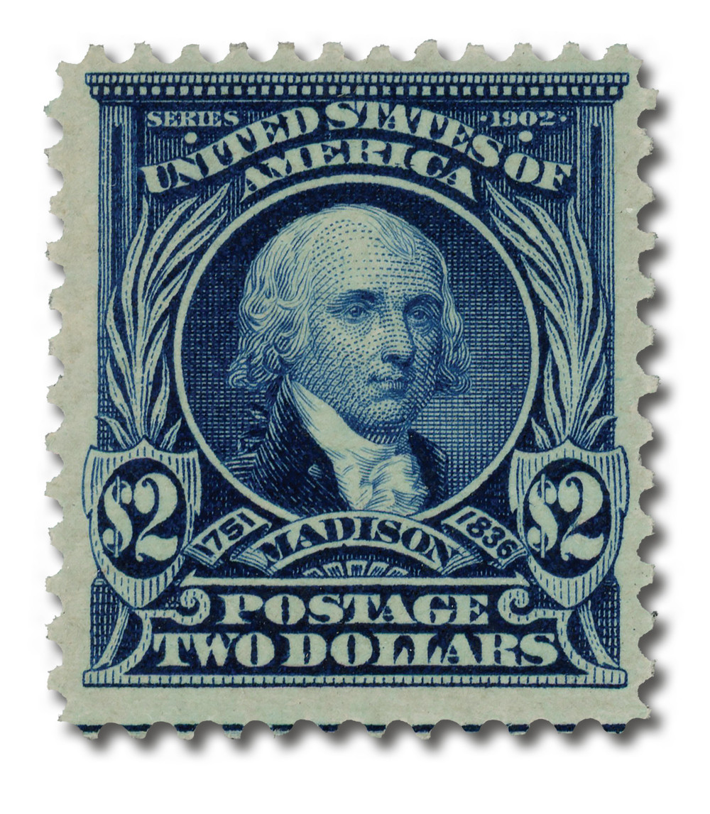 312 - 1903 $2 James Madison, Dark Blue, Double Line Watermark, Perf. 12