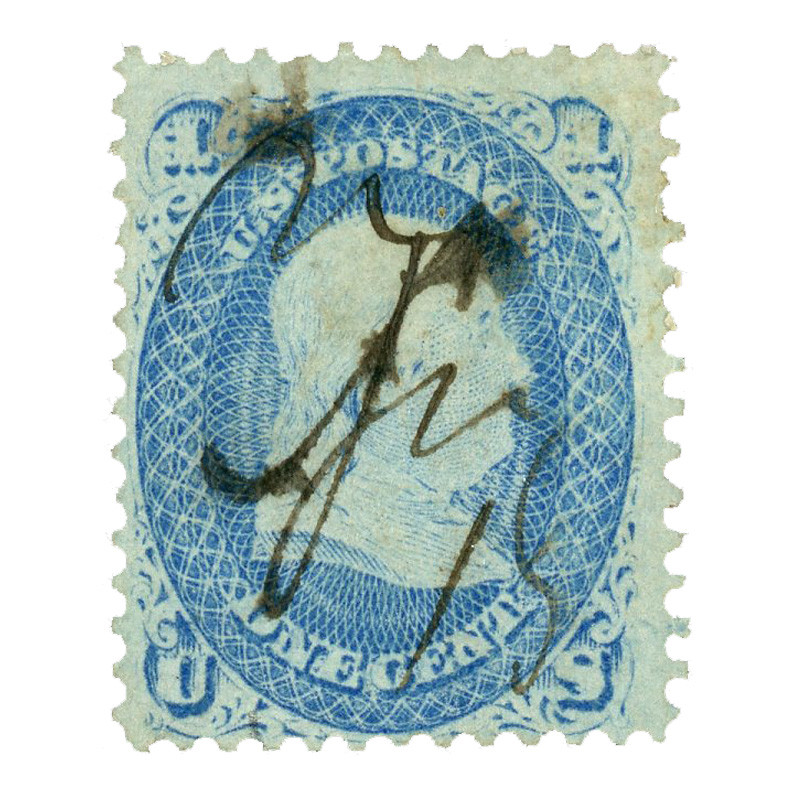92 offer - 1868 1c Franklin, Blue, F Grill, Perf. 12