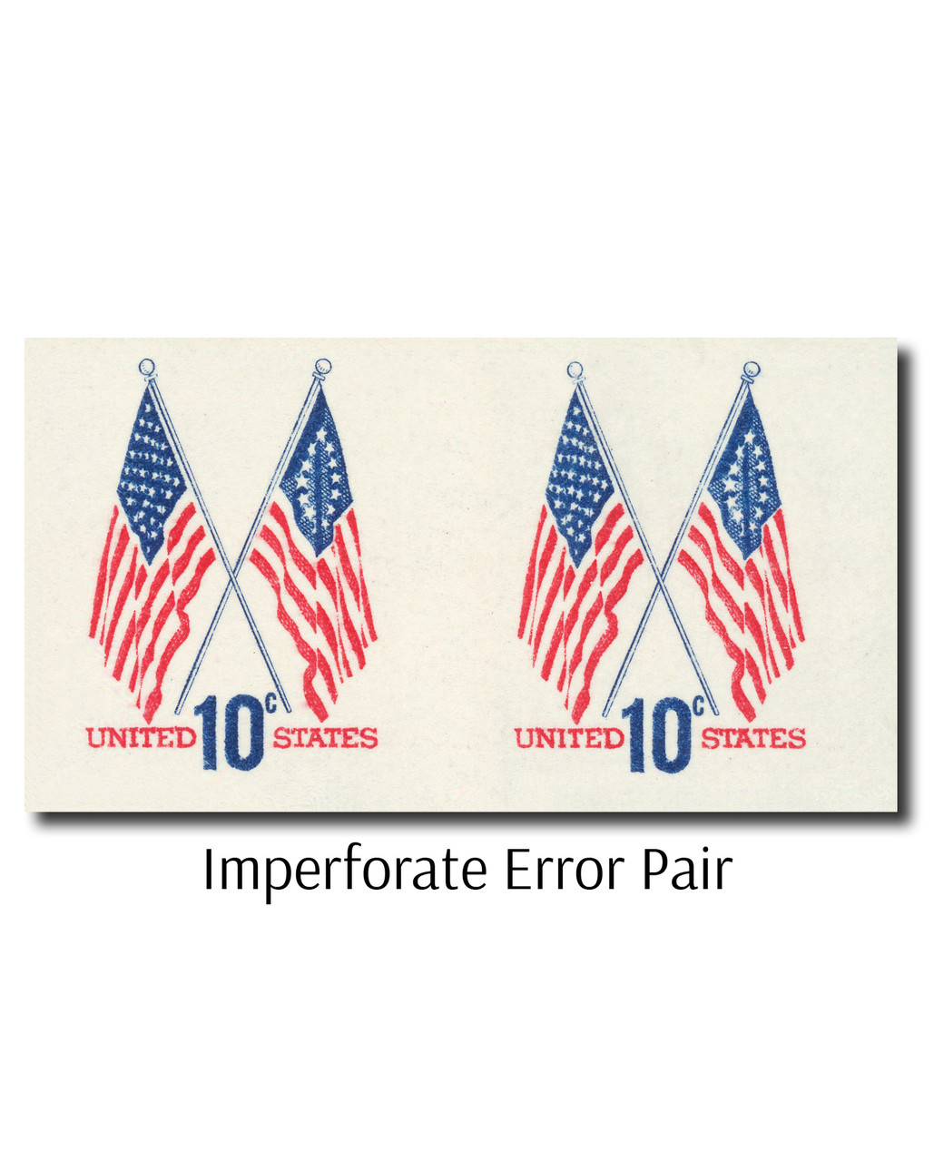 1509d - 1973 10c 50 Star & 13-Star American Flags, Imperf. Error