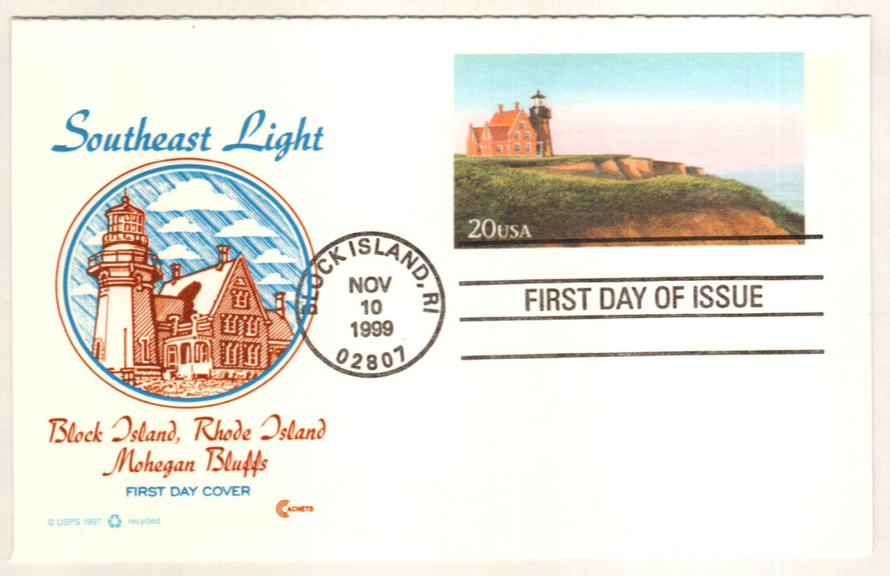 コレクション Postal card UY42 - 1999 20c Postal Card, Block Island Lighthouse - Mystic