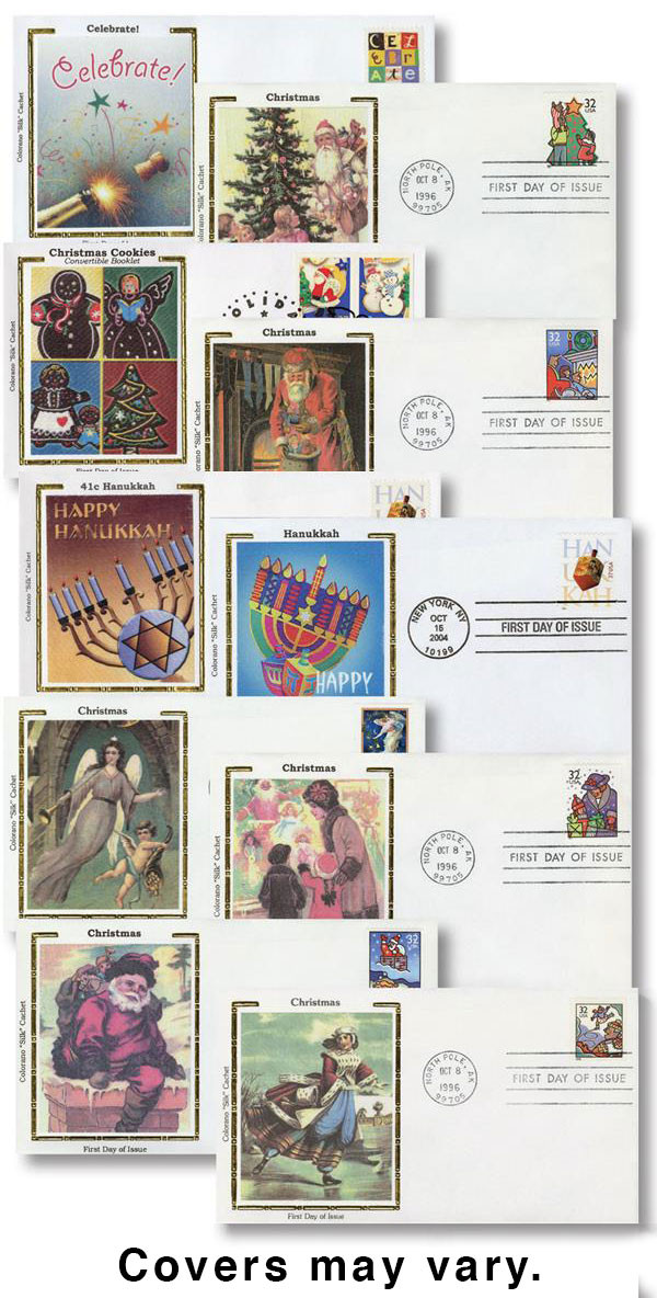 M11704 - Colorano Silk Covers, Holiday Celebrations Collection, 10 First Day Covers with FREE Seals and Sleeves
