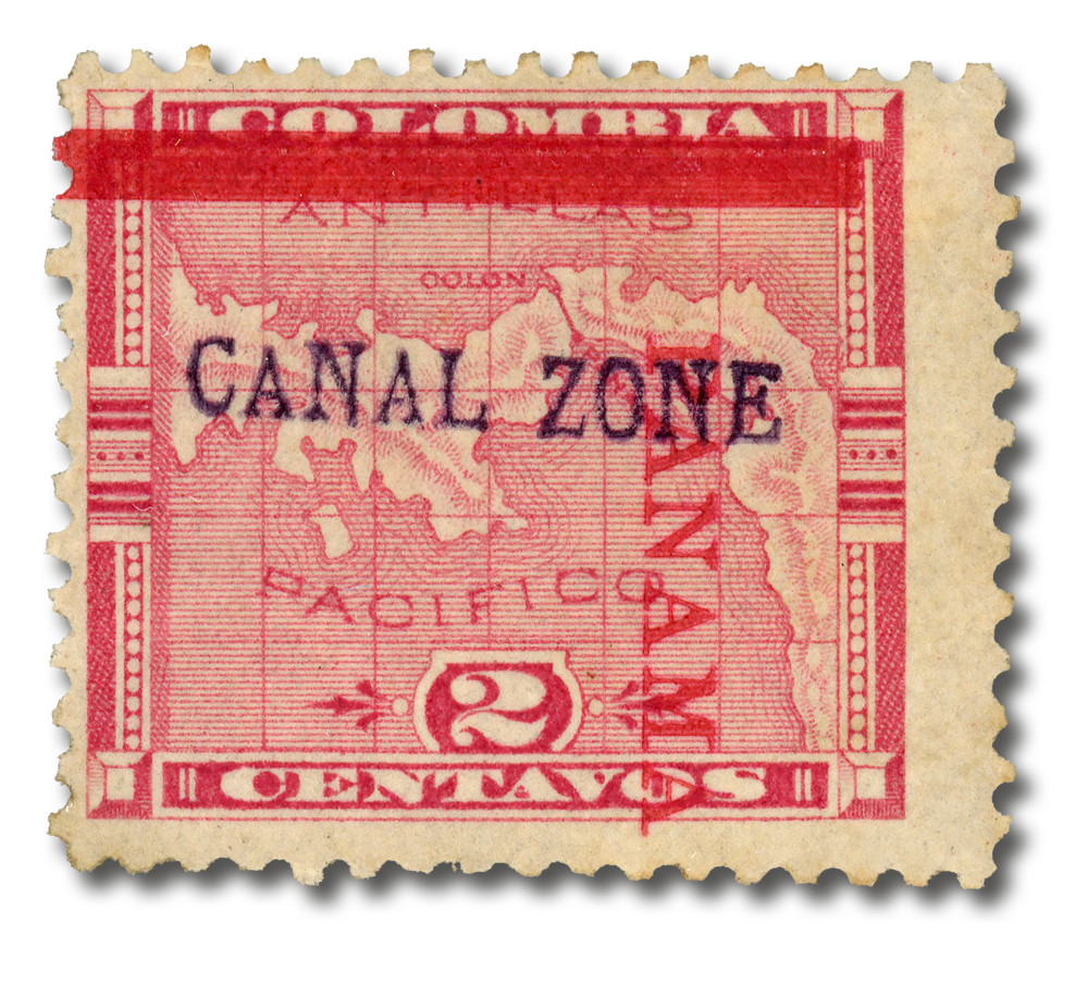 CZ1 - 1904 2c Map of Panama, Rose, Canal Zone Handstamped Violet to Violet Blue Horizontal Overprint