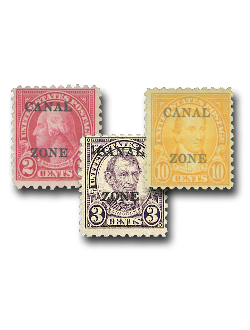 CZ97-99 - 1926-27 Canal Zone Overprints Type B, Perf. 10, Complete Set of 3 Stamps