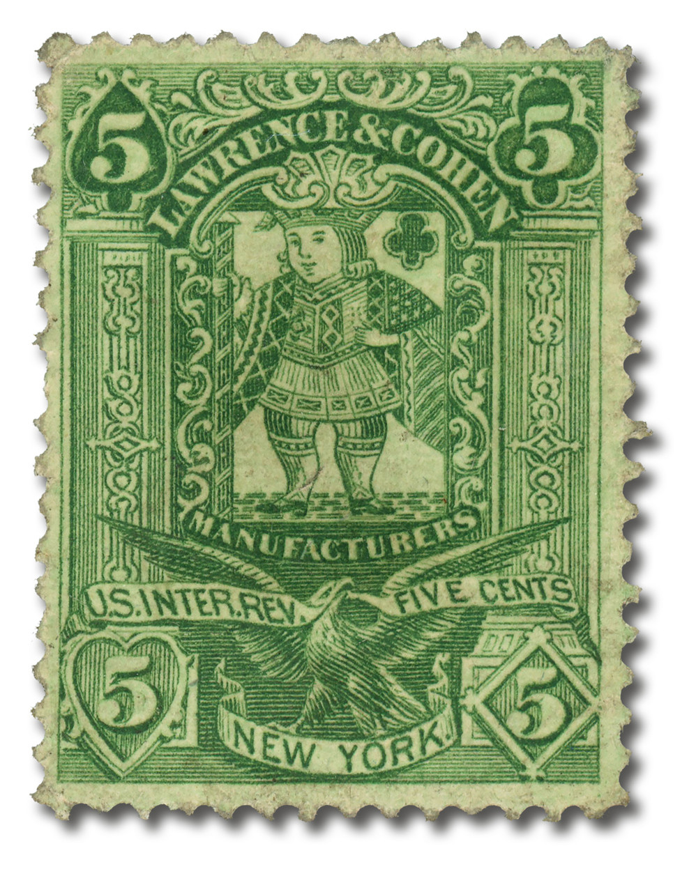 RU11e - 1871-77 5c Lawrence &  Cohen, Green, Experimental Silk Paper