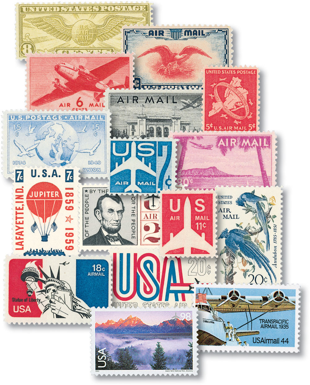M12215 - 1932-2009 US Airmail Collection, Used, 50 Stamps