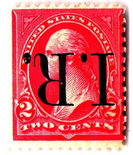 R155c - 1898 2c U.S. Internal Revenue Stamp, Pink, Type III, Blue Overprint Type B Inverted