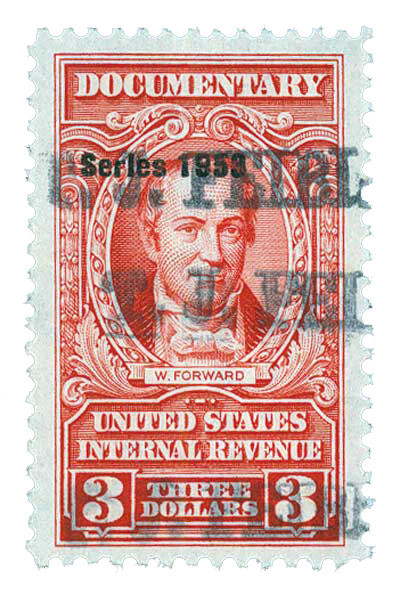 R639 - 1953 $3 U.S. Internal Revenue Stamp, Carmine