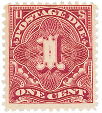 J38 - 1895 1c Postage Due, Deep Claret, Perf. 12, Double Line Watermark