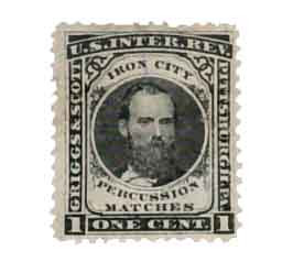 RO105b - 1871-77 1c Grigg's & Scott Percussion Matches, Black, Silk Paper