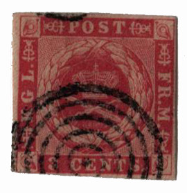DWI3 - 1872 3c Coat of Arms, Rose, Danish West Indies, Perf. 12.5