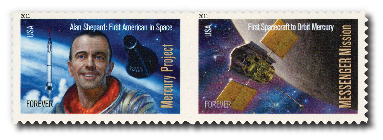 4527-28 - 2011 First-Class Forever Stamp - Space Firsts: Mercury Project and Messenger Mission