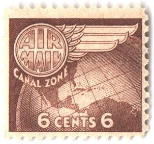 CZC22 - 1951 6c Canal Zone Airmail, Globe & Wing, Light Brown