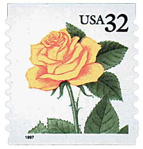 3054 - 1997 32c Flora & Fauna Series: Yellow Rose, coil - Mystic