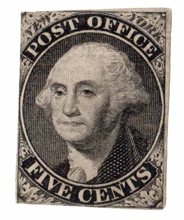 9X1e - 1845-46 5c Washington, Postmaster Provisional, Black, Without Signature, Bluish Wove Paper