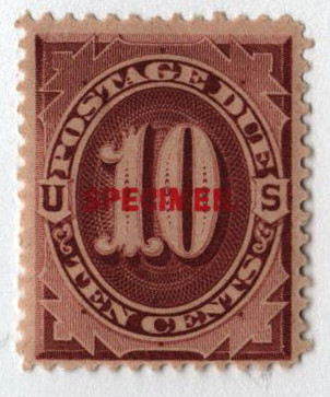 J19S - 1884 10c Postage Due Specimen, Red Brown
