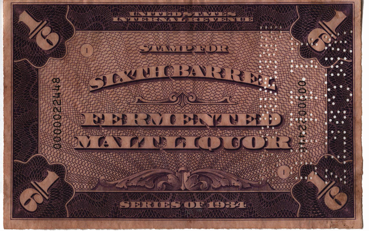 REA190B - 1947 1/6 bbl. Beer Stamp, Purple, Black Control Numbers