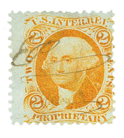 R14 - 1862-71 2c U.S. Internal Revenue Stamp, Proprietary, Orange, Perf. 12