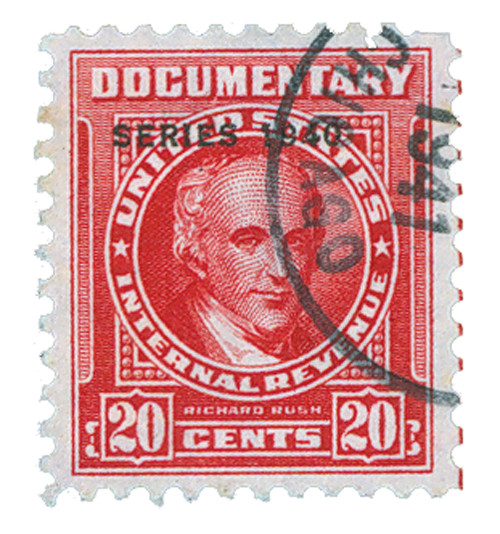 R295 - 1940 20c U.S. Internal Revenue Stamp, Carmine