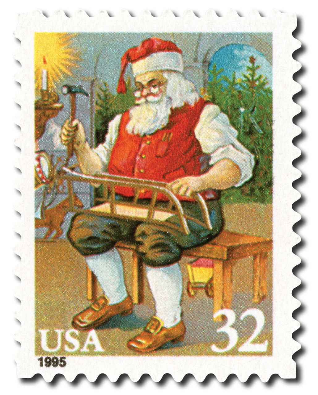 3008 - 1995 32c Santa Building a Sled, Booklet Single