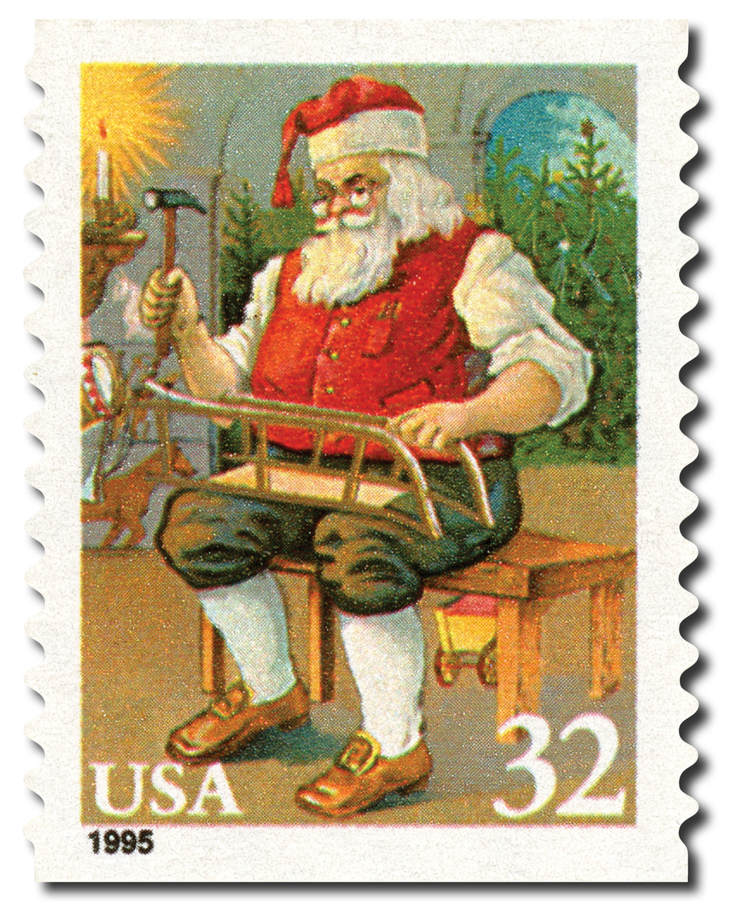 3014 - 1995 32c Santa Building a Sled, coil - Mystic Stamp Company