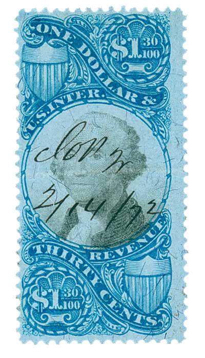 R119 - 1871 $1.30 U.S. Internal Revenue Stamp, Blue & Black