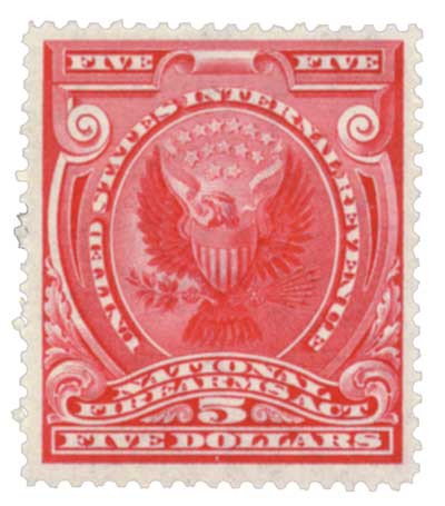 RY5 - 1960 $5 Firearms Transfer Tax Stamp, Red, Double Line