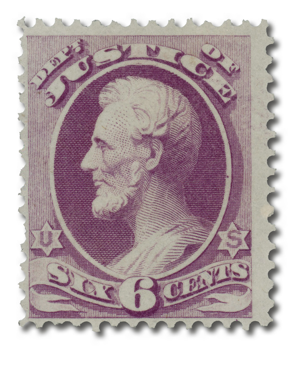 O28 - 1873 6c Department of Justice Official, Purple, Hard Paper