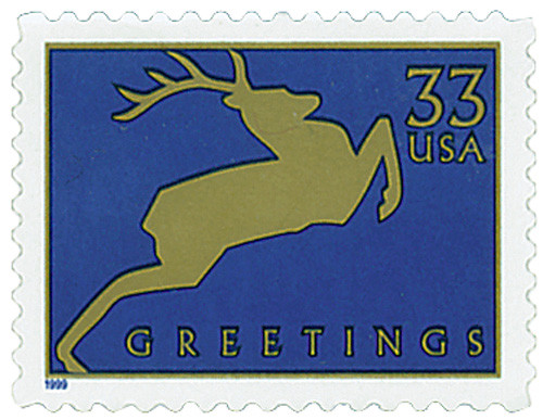 3357 - 1999 33c Christmas: Reindeer, Blue - Mystic Stamp Company