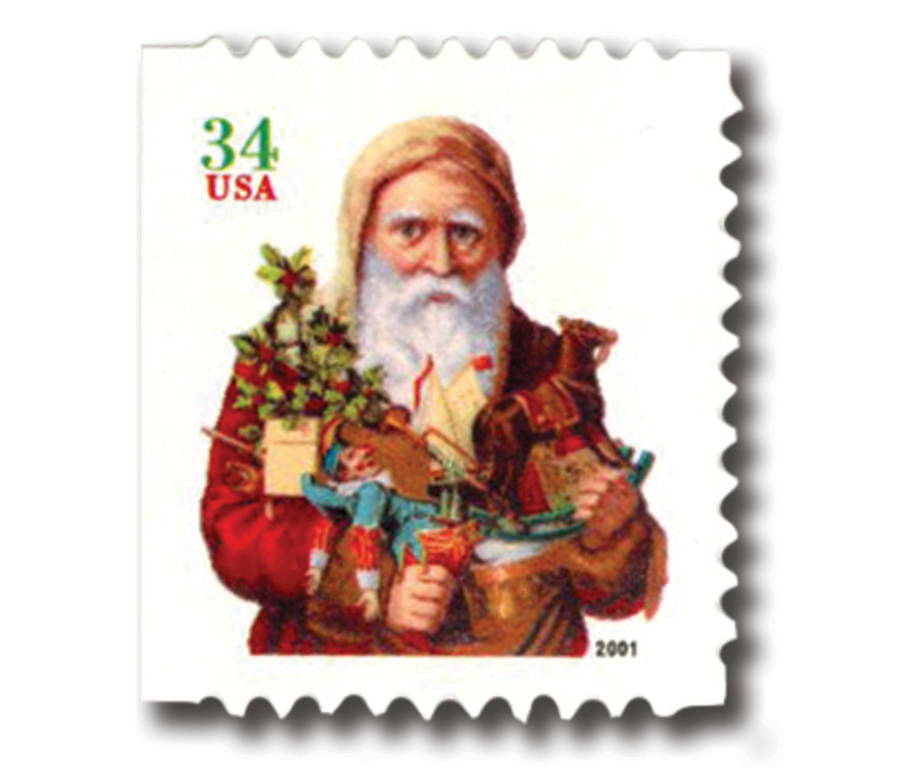 3541 - 2001 34c Contemporary Christmas: Santa with Toy Horse, green denomination