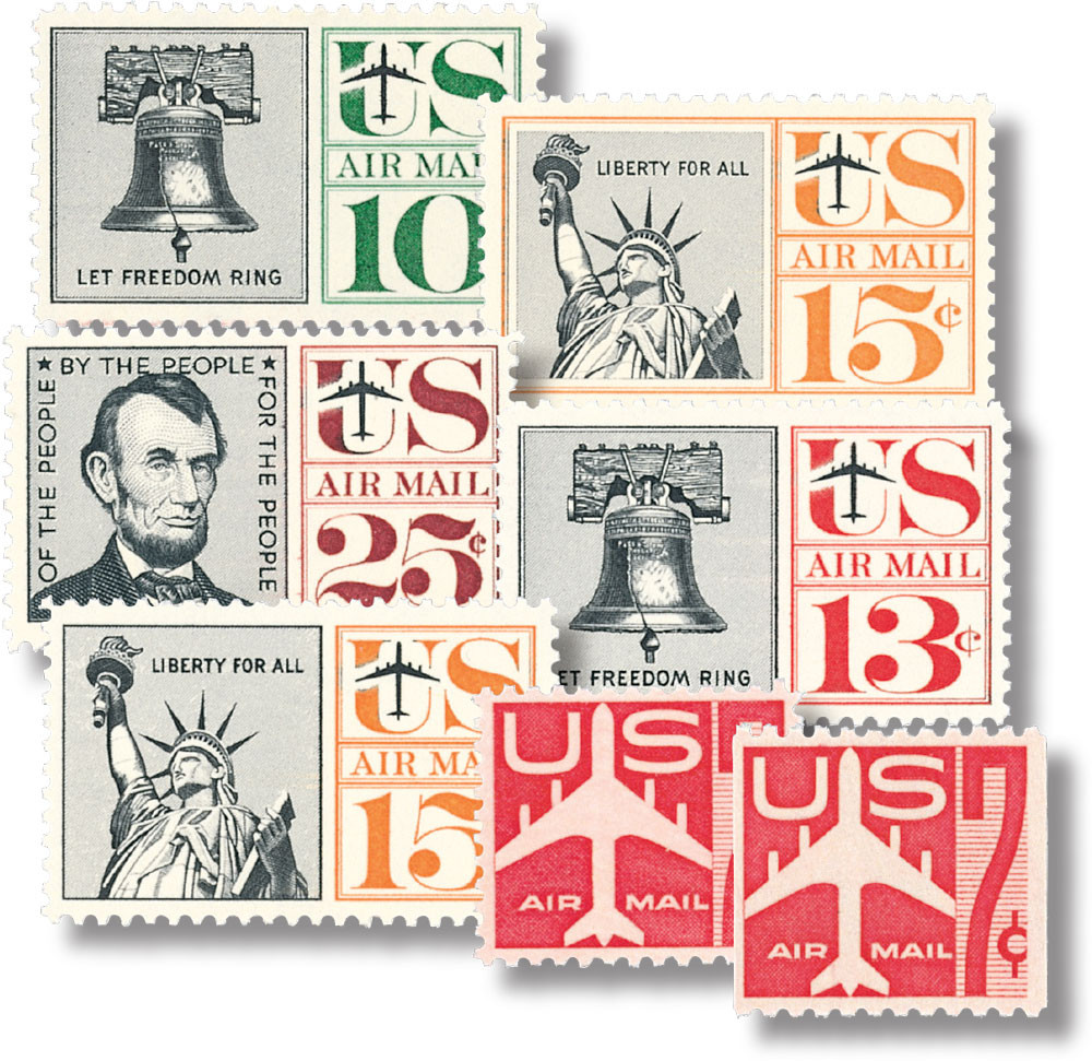 C57-63 - 1959-61 US Airmail Regular Issues, Set of 7 Stamps