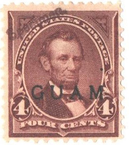 G4S - 1899 4c Abraham Lincoln, Lilac Brown, Guam Black Overprint, Specimen