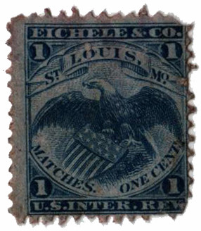 RO78c - 1877-78 1c Eichele & Co. Matches, Blue, Pink Paper