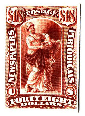 PR31P4 - 1875 $48 Newspaper & Periodical, Red Brown, Plate Proof on Card