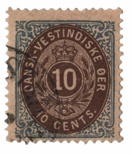 DWI10a - 1876 10c Dark Blue & Black Brown, Danish West Indies, Thin Paper