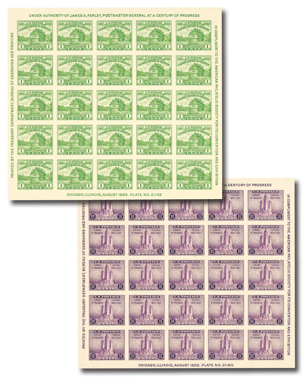 730-31 - 1933 Century of Progress Souvenir Sheets, Set of 2