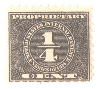 RB33 - 1914 1/4c Proprietary Revenue Stamp, Black, Single Line Watermark
