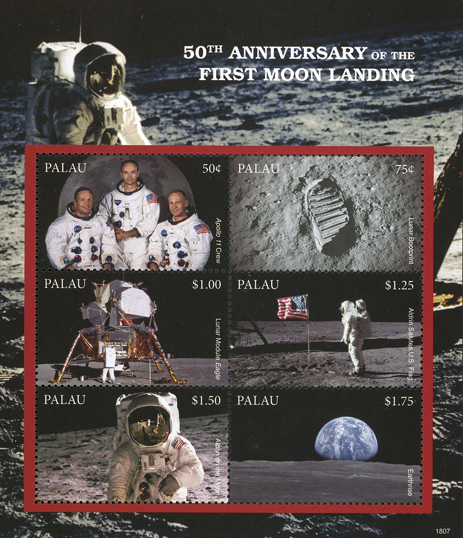 M12446 - 2018 50c-$1.75 Apollo 11 Moon Landing - 50th Anniversary, Mint, Sheet of 6 Stamps, Palau