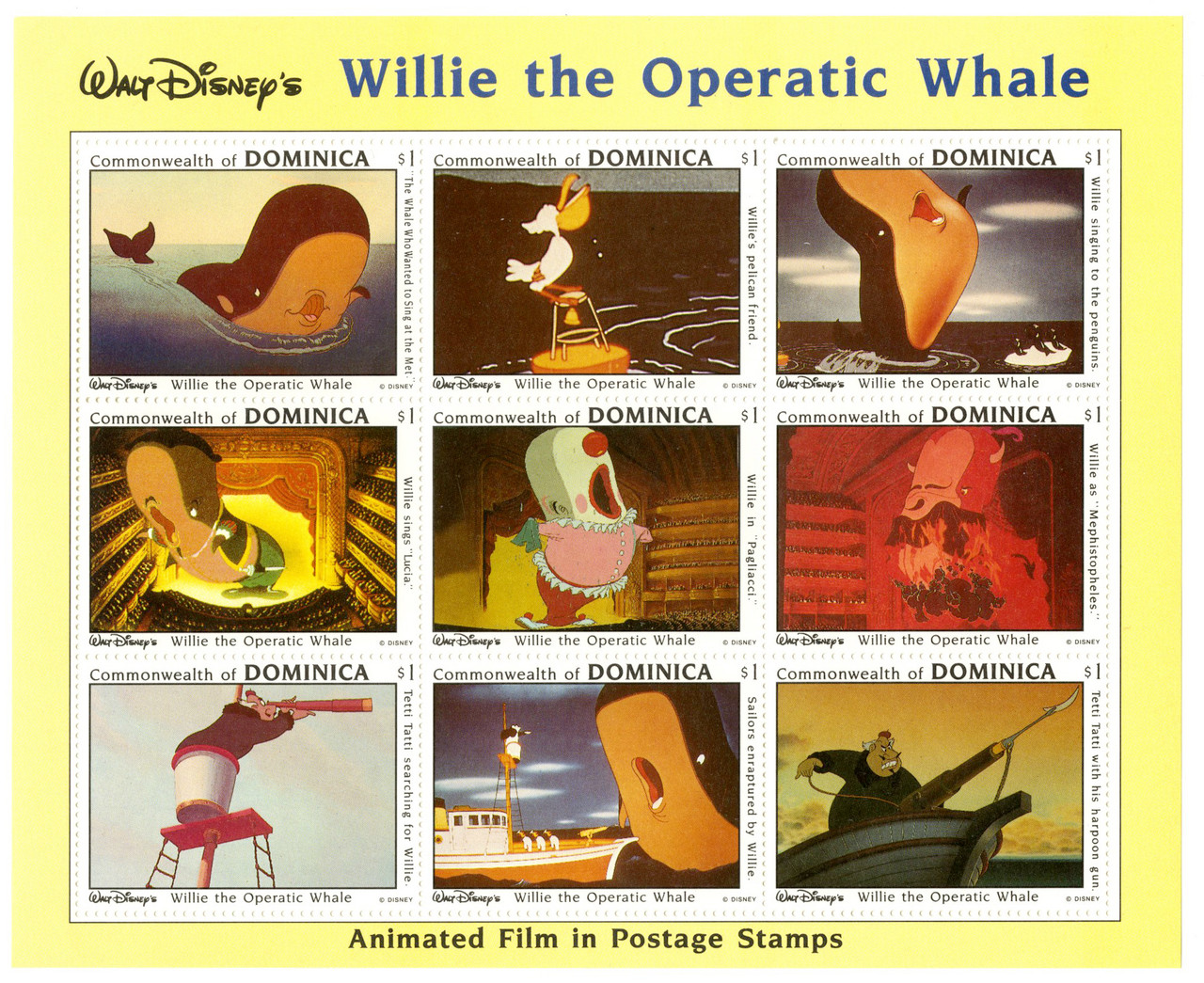 MDS265A - 1993 Disney's Willie the Opera Whale, Mint Sheet of 9